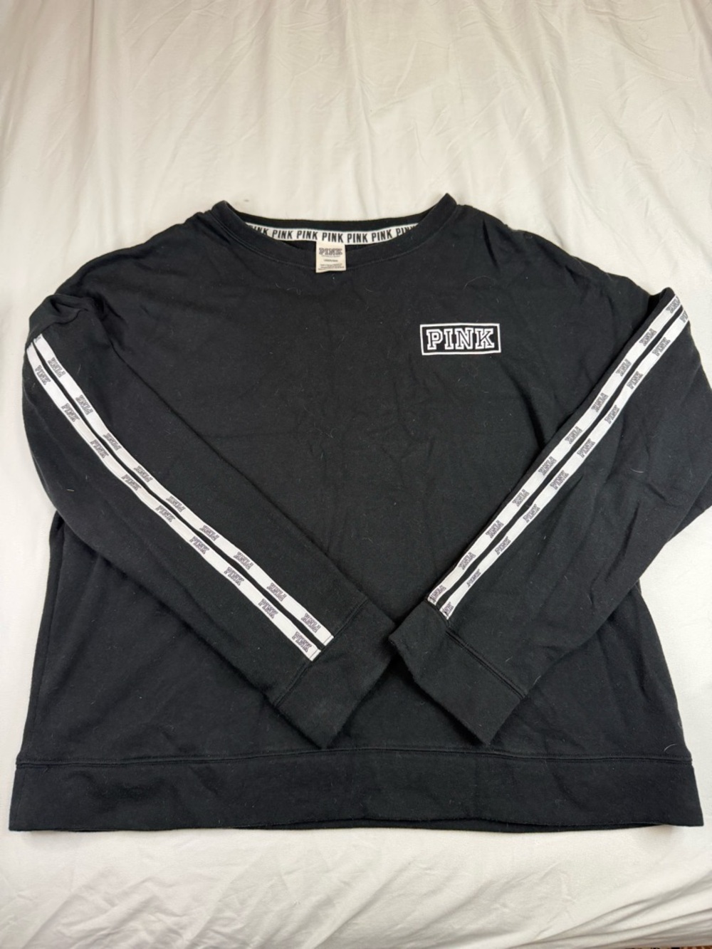 PINK Victoria’s Secret Sweatshirt Womens L Black Crewneck Pullover Logo